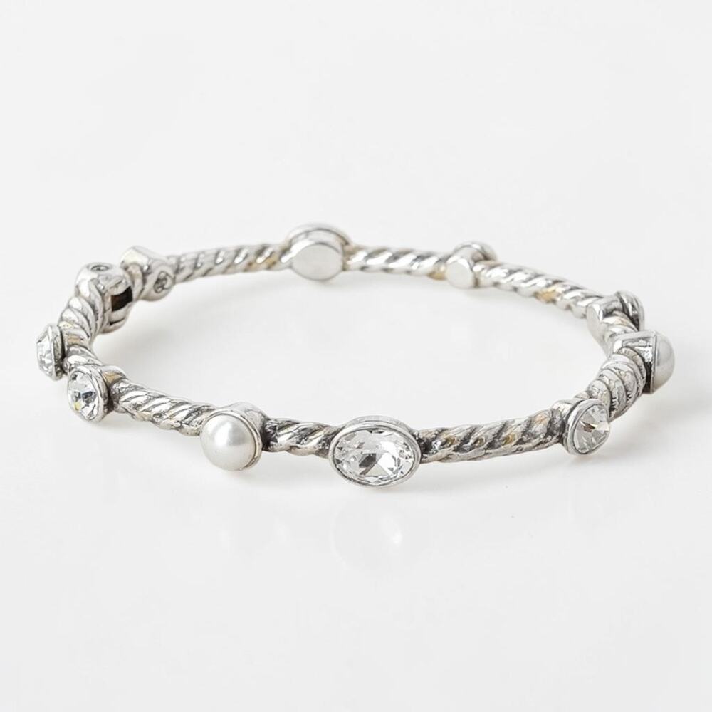 Brighton Monte Carlo Hinged Bangle Bracelet Magnetic Closure Faux Pearl Crystal